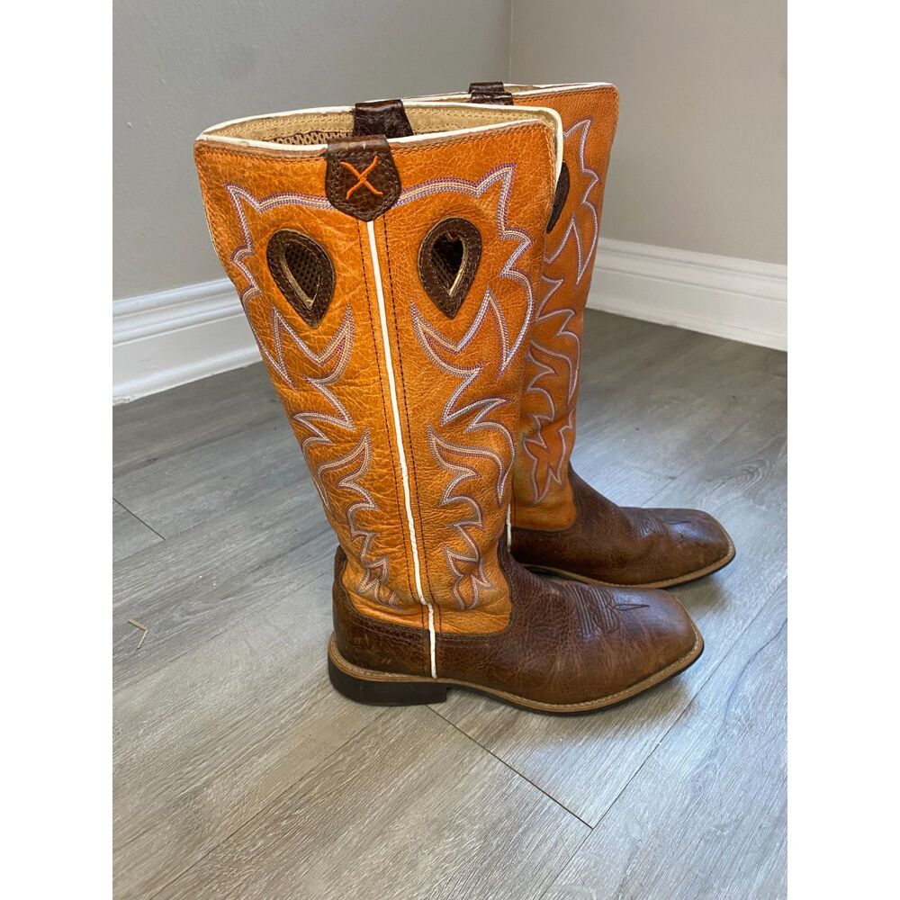 Twisted X YBK0003 Youth 4.5 M Brown Orange Leather Square Toe Cowboy Boots